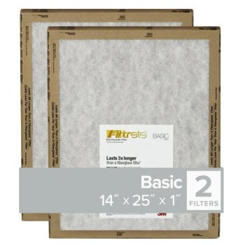 Filtrete FPL04-2PK-24 Air Filter, 25 in L, 14 in W, 2 MERV, For: Air Conditioner, Furnace and HVAC System