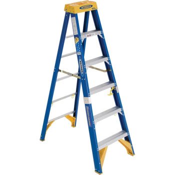 WERNER Old Blue OBEL06 Step Ladder, 10 ft Max Reach H, 5-Step, 375 lb, Type IAA Duty Rating, 3 in D Step, Fiberglass