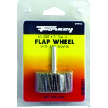 Forney 60185 Flap Wheel, 2 in Dia, 1 in Thick, 1/4 in Arbor, 80 Grit, Aluminum Oxide Abrasive