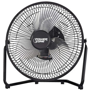 PowerZone VF-9N High-Velocity Fan, 120 VAC, 9 in Dia Blade, 3-Blade, 3-Speed, 180 deg Rotating, Black