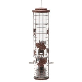 Perky-Pet Squirrel-Be-Gone SBG100 Wild Bird Feeder, 26 in H, Cylinder, 1-3/4 lb, Metal, Red, Powder-Coated