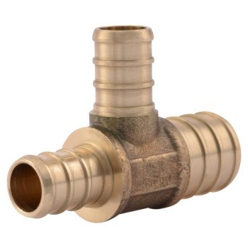 SharkBite UC454LFA Reducing Pipe Tee, 3/4 x 1/2 x 1/2 in, Barb, Brass, 160 psi Pressure