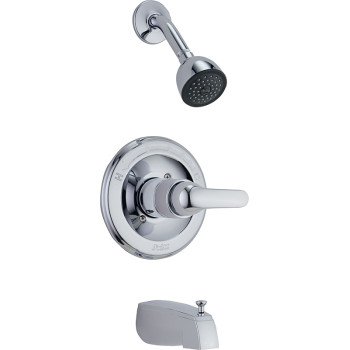 Peerless P188720 Tub and Shower Faucet, Chrome Plated, Brass, Includes: Arm, Flange, Valve and Shower Head