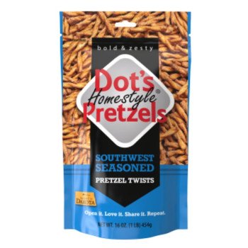 Dot's Homestyle Pretzels 5002- DP Southwest Seasoned Pretzel Twists, Artificial Butter, 16 oz Bag