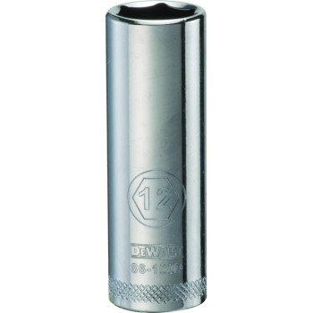 DEWALT DWMT86100OSP Drive Socket, 12 mm Socket, 1/4 in Drive, 6-Point, Steel, Polished Chrome Vanadium