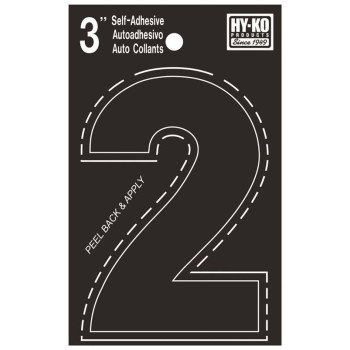 Hy-Ko 30400 Series 30402 Die-Cut Number, Character: 2, 3 in H Character, Black Character, Vinyl