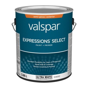 Expressions Select 029.1046002.007 Exterior Latex Paint and Primer, Acrylic, Semi-Gloss, Ultra White, 1 gal