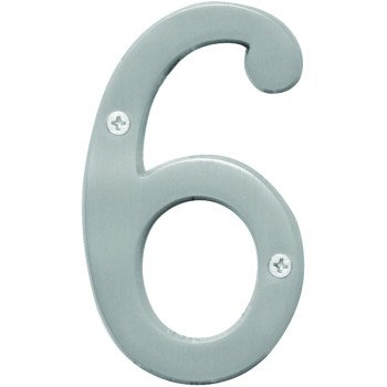 Hy-Ko Prestige Series BR-43SN/6 House Number, Character: 6, 4 in H Character, Nickel Character, Solid Brass