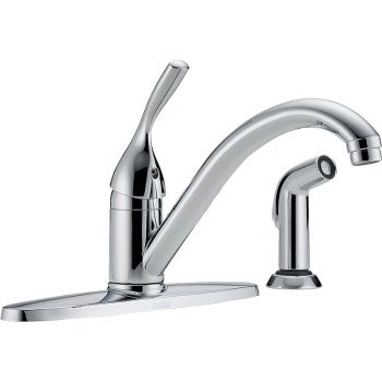 Delta 400-DST Kitchen Faucet with Side Sprayer, 1.8 gpm, 1-Faucet Handle, Brass, Chrome Plated, Deck, Lever Handle