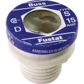 Bussmann BP/S-15 Plug Fuse, 15 A, 125 V, 10 kA Interrupt, Low Voltage, Time Delay Fuse