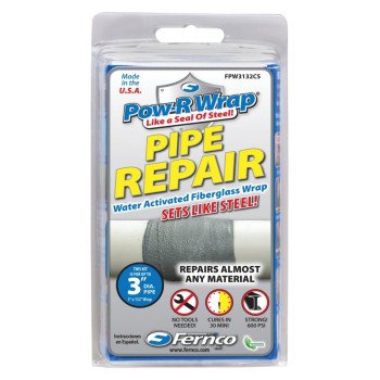 Pow-R Wrap FPW3132CS Pipe Wrap Repair Kit, 132 in L, 3 in W, Epoxy/Fiberglass, Gray