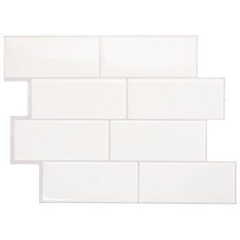 Smart Tiles Mosaik Series SM1100G-04-QG Wall Tile, 8.38 in L Tile, 11.56 in W Tile, Straight Edge, Resin, White, Glossy