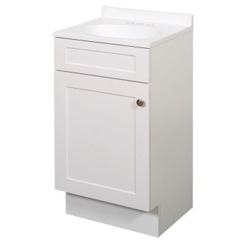 Zenna Home SBC18WW 1-Door Shaker Vanity with Top, Wood, White, Cultured Marble Sink, White Sink