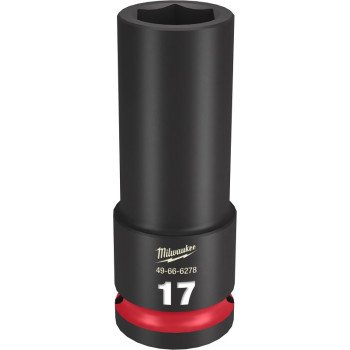 Milwaukee SHOCKWAVE Impact Duty Series 49-66-6278 Deep Impact Socket, 17 mm Socket, 1/2 in Drive, Square Drive, 6-Point