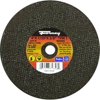 Forney 71856 Cut-Off Wheel, 4 in Dia, 1/32 in Thick, 3/8 in Arbor, 60 Grit, Medium, Aluminum Oxide Abrasive