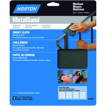 Norton MetalSand 07660747820 Sanding Sheet, 11 in L, 9 in W, Medium, Emery Abrasive, Cloth Backing