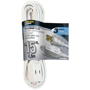 PowerZone OR660615 Extension Cord, 16 AWG Cable, 15 ft L, 125 V, White