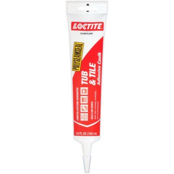 Loctite 2-In-1 2138419 Tub and Tile Adhesive Caulk, Clear, 1 to 14 days Curing, 20 to 170 deg F, 5.5 oz Squeeze Tube