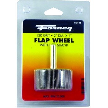 Forney 60186 Flap Wheel, 2 in Dia, 1 in Thick, 1/4 in Arbor, 120 Grit, Aluminum Oxide Abrasive