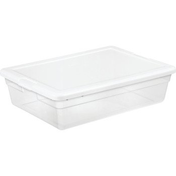 Sterilite 16558010 Storage Box, 28 qt Capacity, Plastic, Clear/White