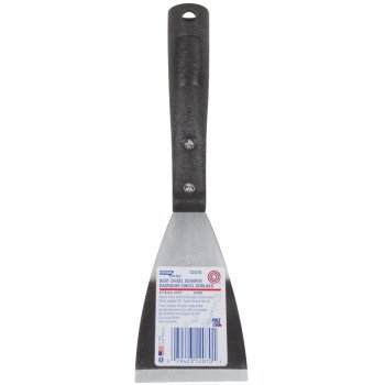 Hyde 12070 Paint Scraper, 3 in W Blade, Bent Chisel Blade, HCS Blade, Polypropylene Handle, Contoured Handle