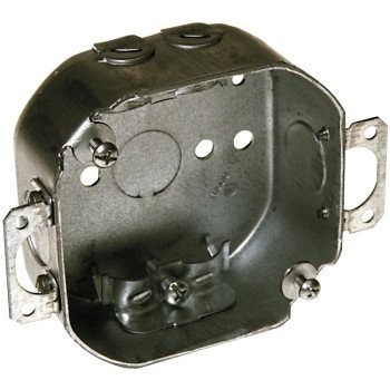 Raco 4RB-MC-E Electrical Box, 4 in OAW, 1-1/2 in OAD, 4 in OAH, 1-Gang, 3-Knockout, Steel Housing Material, Gray