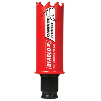 Diablo DHS1063CT GP Hole Saw, 1-1/16 in Dia, 2-3/8 in D Cutting, 3/8 in Arbor, Carbide Cutting Edge