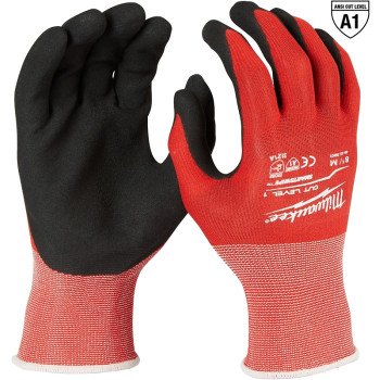 Milwaukee 48-22-8901 Work Gloves, Unisex, M, 7.2 to 7.5 in L, Nitrile, Red