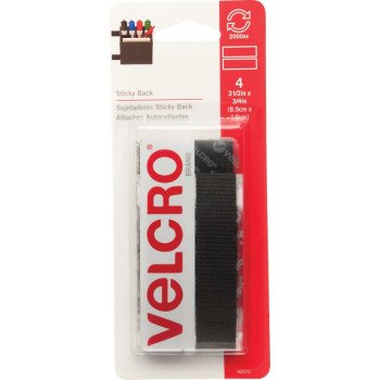 VELCRO Brand 90075 Fastener, 3/4 in W, 3-1/2 in L, Nylon, Black, Rubber Adhesive