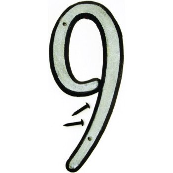 Hy-Ko 30600 Series 30609 House Number, Character: 9, 4 in H Character, Black/White Character, Plastic