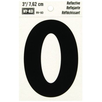 Hy-Ko RV-50/O Reflective Letter, Character: O, 3 in H Character, Black Character, Silver Background, Vinyl