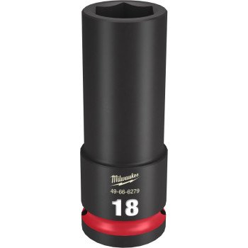 Milwaukee SHOCKWAVE Impact Duty Series 49-66-6279 Deep Impact Socket, 18 mm Socket, 1/2 in Drive, Square Drive, 6-Point