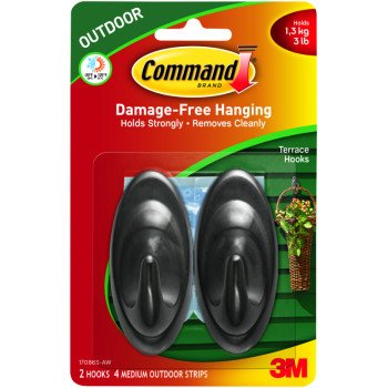 Command 17086S-AW Terrace Hook, 3 lb, 2-Hook, Plastic, Slate