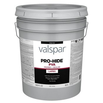 Valspar Pro-Hide 91112 028.0091112.008 Interior PVA Primer, White, 5 gal, Plastic Pail