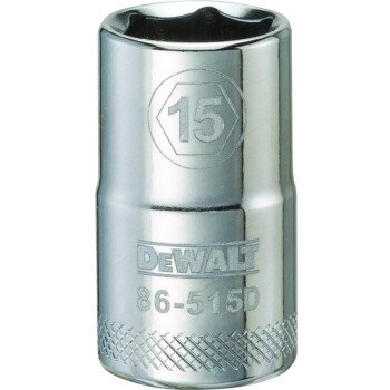 DEWALT DWMT86515OSP Drive Socket, 15 mm Socket, 1/2 in Drive, 6-Point, Vanadium Steel, Polished Chrome