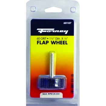 Forney 60187 Flap Wheel, 1-1/2 in Dia, 1/2 in Thick, 1/4 in Arbor, 60 Grit, Aluminum Oxide Abrasive