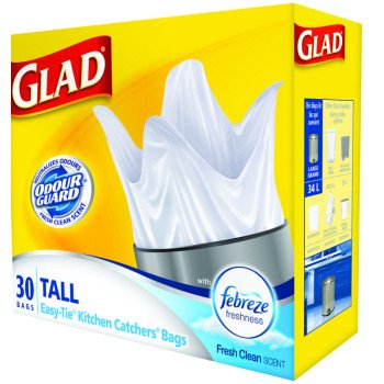 Glad Easy-Tie 30221FRM1 Tall Garbage Bag, 45 L, Plastic, White