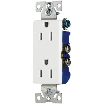 Eaton 1107W-10-L Duplex Receptacle, 2-Pole, 15 A, 125 VAC, Push, Side Wiring, NEMA: 5-15R, White