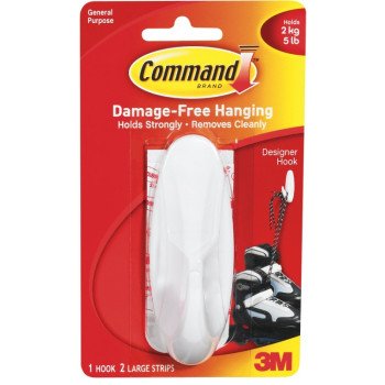 Command 17083 Designer Hook, 3/4 in Opening, 5 lb, 1-Hook, Plastic, White