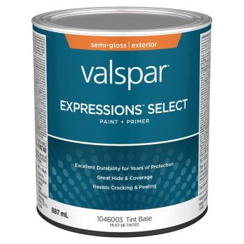 Expressions Select 029.1046003.005 Exterior Latex Paint and Primer, Acrylic, Semi-Gloss, Tint Base, 1 qt