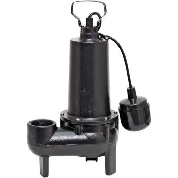 Superior Pump 93501 Sewage Pump, 1-Phase, 7.6 A, 120 V, 0.5 hp, 2 in Outlet, 25 ft Max Head, 80 gpm, Iron