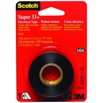 Scotch 200 Electrical Tape, 450 in L, 3/4 in W, PVC Backing, Black