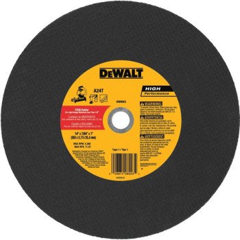 DEWALT DW8003 Cutting Wheel, 14 in Dia, 7/64 in Thick, 1 in Arbor, Coarse, Aluminum Oxide Abrasive