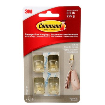 Command 17032BR-4EF Hook, 0.5 lb, 4-Hook, Plastic, Brass