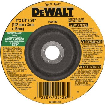 DEWALT DW4428 Grinding Wheel, 4 in Dia, 1/8 in Thick, 5/8 in Arbor, 24 Grit, Coarse, Silicone Carbide Abrasive