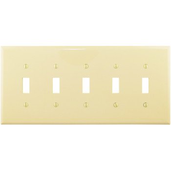 Eaton Wiring Devices PJ5V Wallplate, 10-1/2 in L, 4.88 in W, 5 -Gang, Polycarbonate, Ivory, High-Gloss