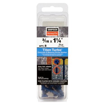 Simpson Strong-Tie Titen Turbo TNT18114TFC8 Screw Anchor, 3/16 in Dia, 1-1/4 in L, Carbon Steel, Zinc Plated