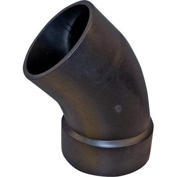 Canplas 102401BC Street Pipe Elbow, 1-1/2 in, Spigot x Hub, 45 deg Angle, ABS, Black