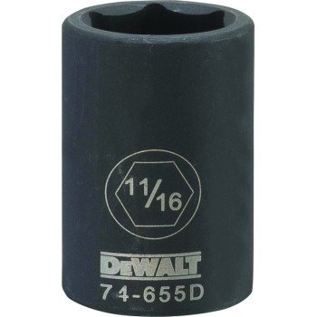 DeWALT DWMT74655OSP Impact Socket, 11/16 in Socket, 1/2 in Drive, 6-Point, CR-440 Steel, Black Oxide