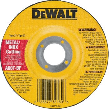 DEWALT DW8420 Cutting Wheel, 4 in Dia, 0.045 in Thick, 5/8 in Arbor, 60 Grit, Medium, Aluminum Oxide Abrasive